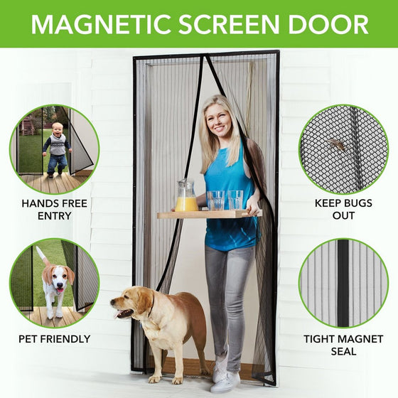 Homitt Magnetic Screen Door with Heavy Duty Mesh Curtain and Full Frame Hook&Loop Fits Door Size up to 34"-82" Max- Black