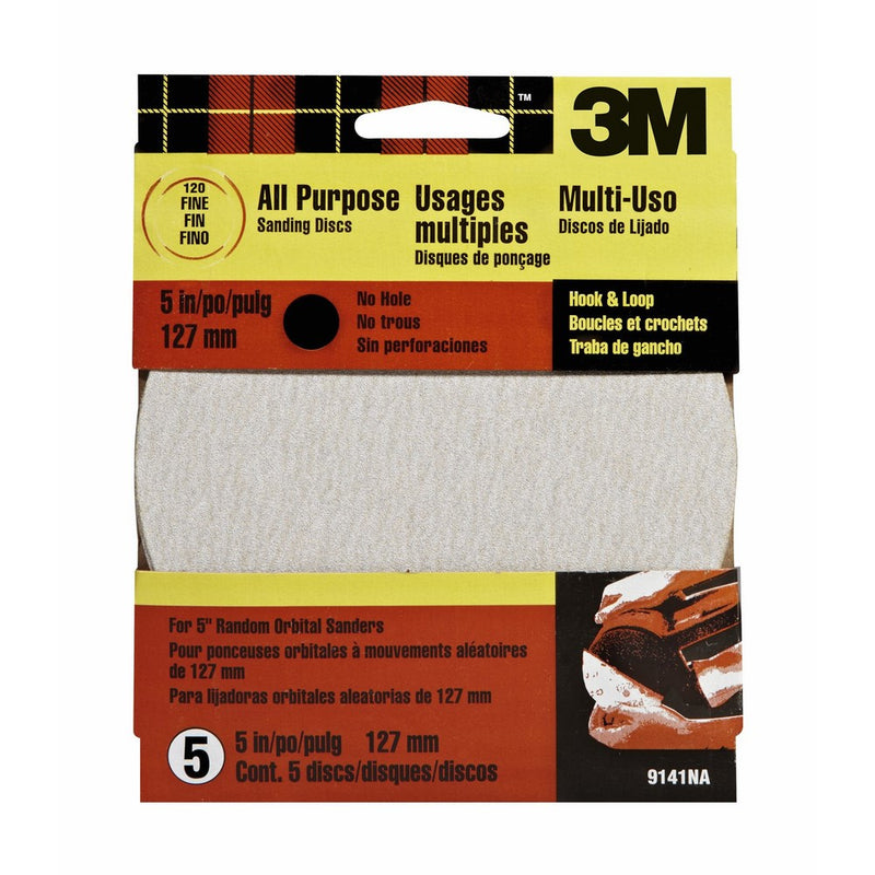 3M Hookit 9141DCNA 5-Inch No Hole Discs, Fine 120 Grit, 5-pack