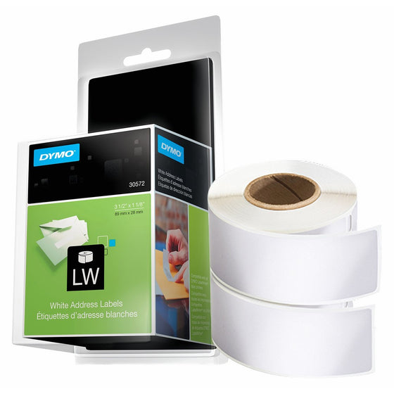 DYMO Authentic LW Mailing Address Labels for LabelWriter Label Printers, White, 1-1/8'' x 3-1/2'', 2 rolls of 260 (30572)