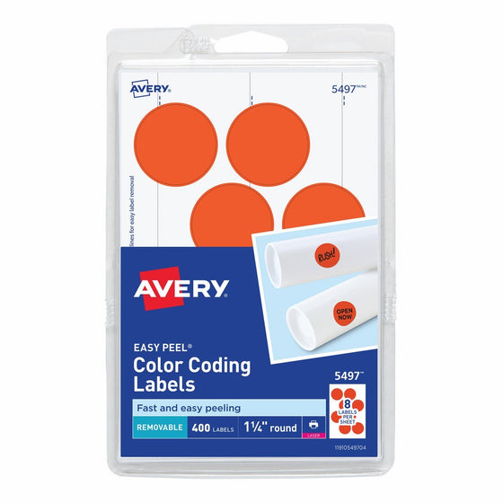Avery Removable Print or Write Color Coding Labels for Laser Printers,1.25 Inches, Round, Pack of 400(5497)