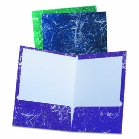 Oxford Marble Design Laminated Two-Pocket Portfolios, Assorted Colors, 25/Box (50190EE)