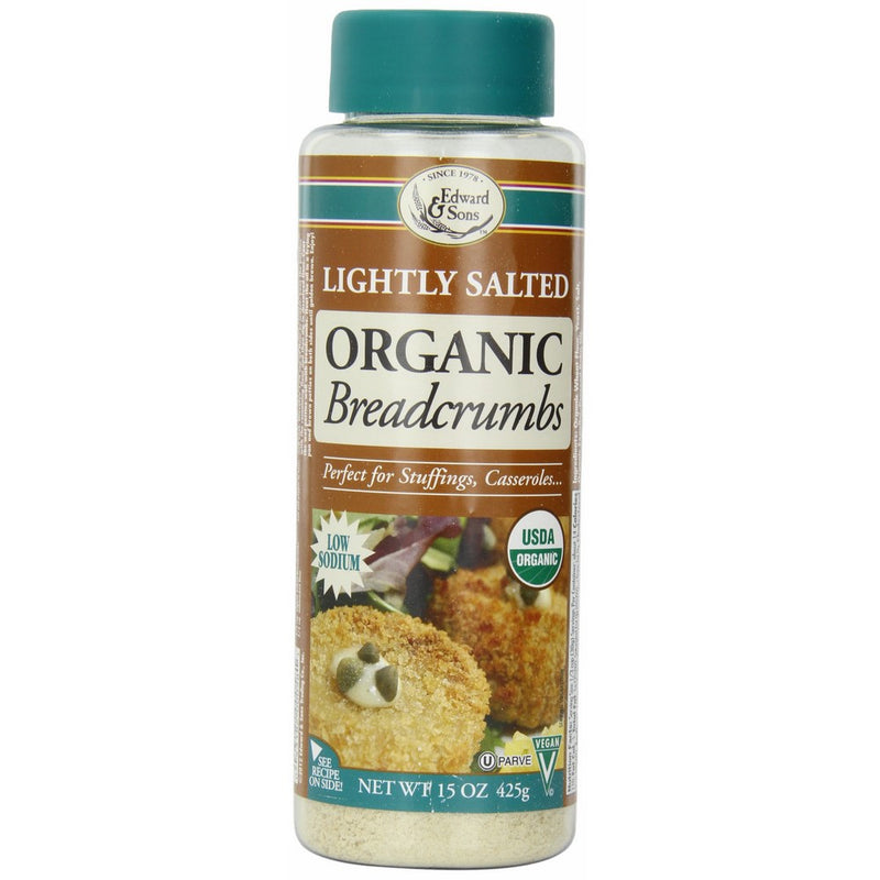 Edward & Sons Organic Low Sodium Breadcrumbs, Lightly Salted, 15-Ounce Canisters (Pack of 6)