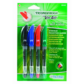 Ticonderoga Vis-Aid Overhead Projection Markers, Fine Point, Pack of 4 Assorted Colors (88240)