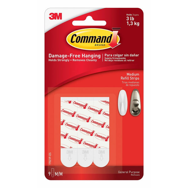 Command Refill Strips, Medium, White, 9-Strips