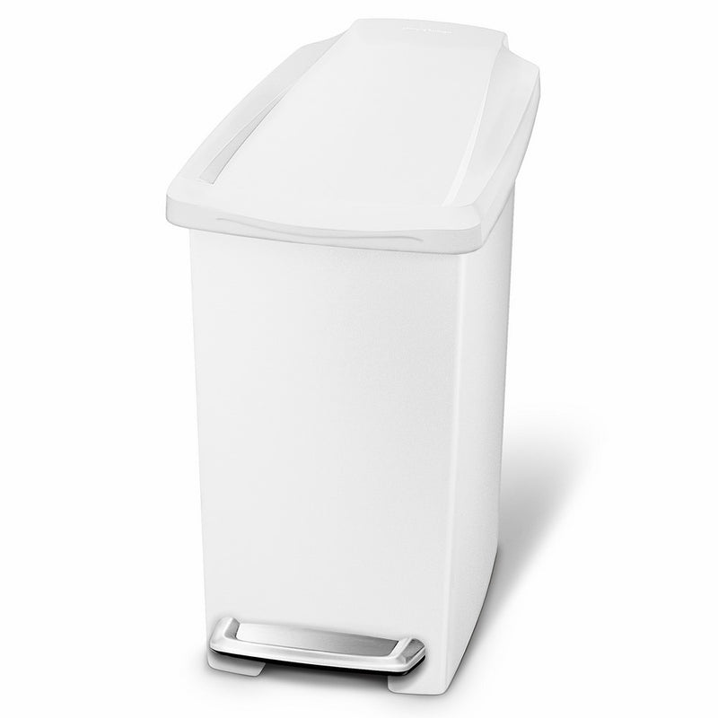 simplehuman 10 Liter / 2.6 Gallon Compact Slim Bathroom or Office Step Trash Can, White Plastic