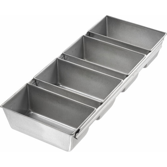 USA Pan Bakeware Strapped Mini Loaf Pan, 4 Loaves, Nonstick & Quick Release Coating, Made in the USA from Aluminized Steel