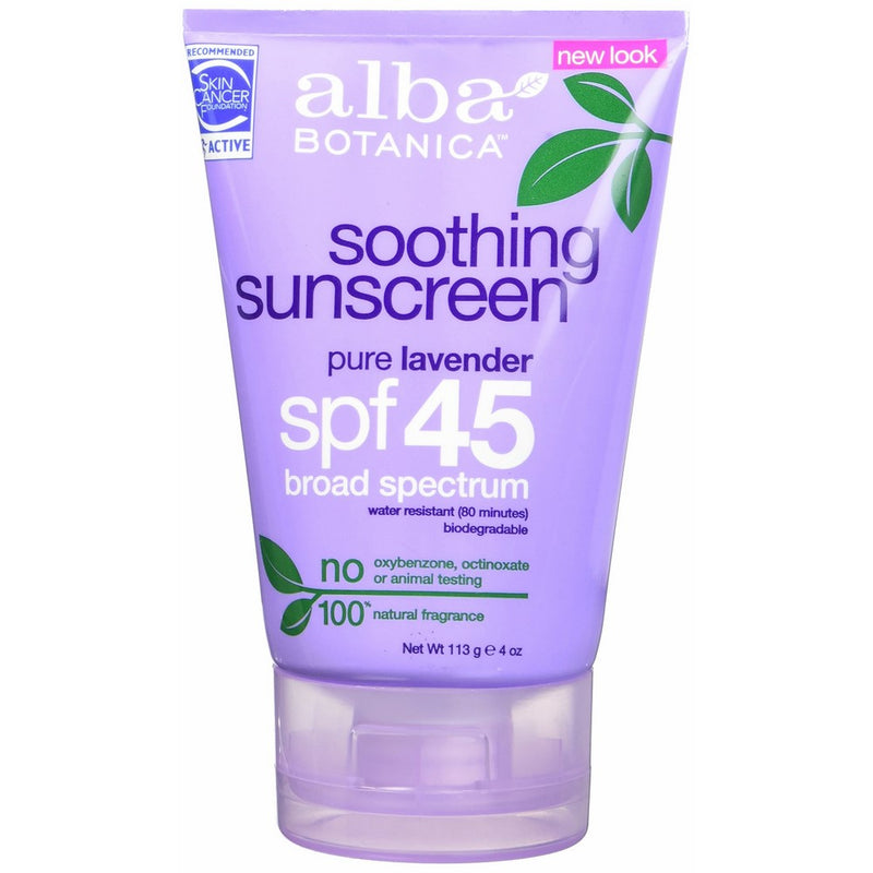 Alba Botanica Soothing Sunscreen, Pure Lavender SPF 45, 4 Ounce