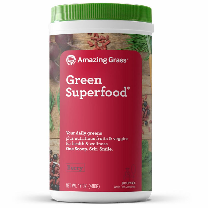 Amazing Grass Green Superfood Organic Powder with Wheat Grass and Greens, Flavor: Berry, 60 Servings