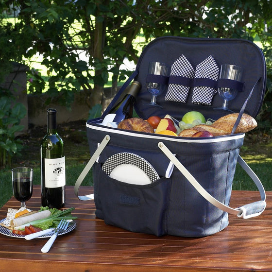 Picnic at Ascot Collapsible Insulated Picnic Basket Equipped with Service For 2 - Navy