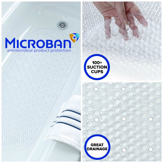 SlipX Solutions Bubble Bath Tub & Shower Mat: Mildew Resistant Extra Long Bathtub Mat Helps Prevents Slips. (Clear, Oval Shape, 15" W x 35" L)