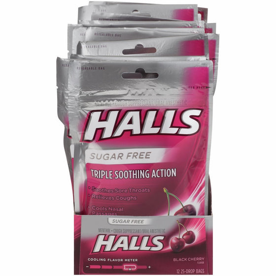 HALLS Sugar-Free Cough Drops, Black Cherry, 12 pack