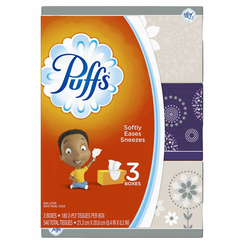 Puffs, Everyday Non-Lotion Facial Tissues, 180 Tissues per box, 3 Pack