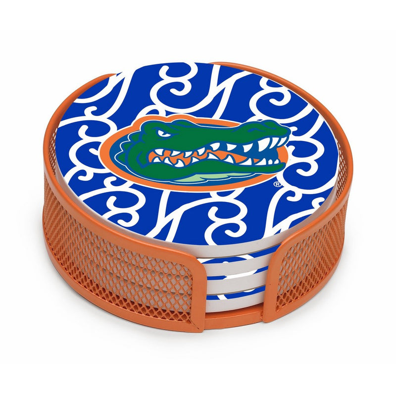 Thirstystone VUFL3-HA25 Stoneware Drink Coaster Set with Holder, University of Florida Swirls