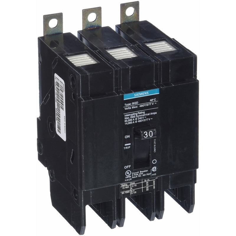 Siemens BQD330 30-Amp Three Pole 480Y/277V AC 14KAIC Bolt in Breaker