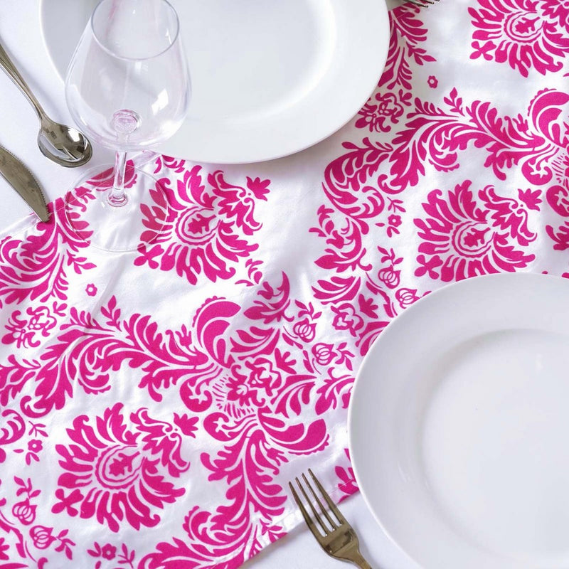 Zen Creative Designs 12" x 108" Flocking Taffeta Table Top Damask Runners - Fuchsia