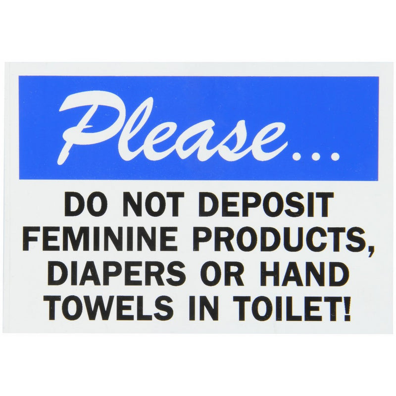SmartSign Adhesive Vinyl Label, Legend"Do not Deposit Feminine Products in Toilet", 3.5" high x 5" wide, Black/Blue on White