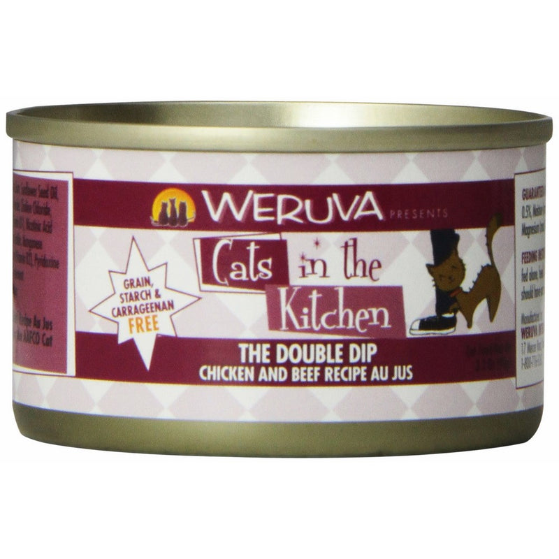 Weruva Cats in the Kitchen, The Double Dip with Chicken & Beef Au Jus Cat Food, 3.2oz Can (Pack of 24)