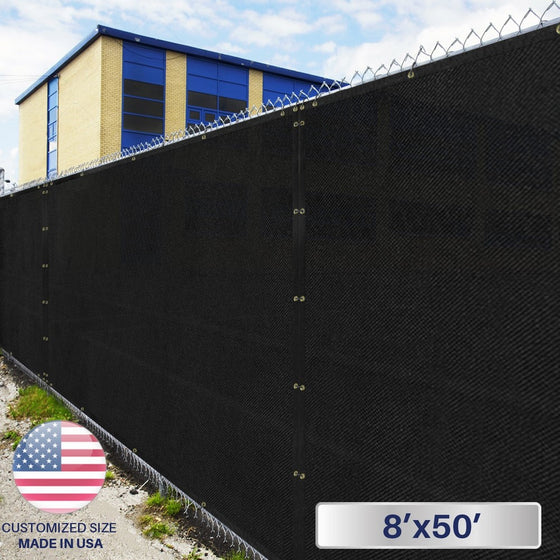 Windscreen4less Heavy Duty Privacy Screen Fence in Color Solid Black 8' x 50' Brass Grommets w/3-Year Warranty 150 GSM (Customized Sizes Available)