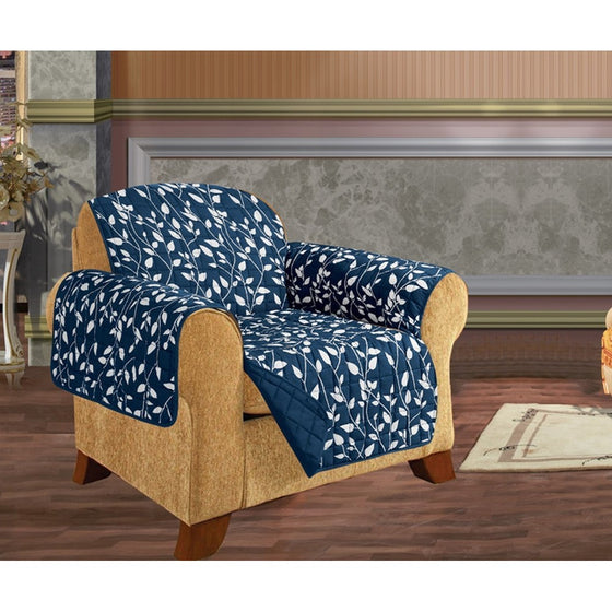 Quilted Pet Dog Children Kids - FURNITURE PROTECTOR- Microfiber Slip Cover Navy Chair Leaf Design