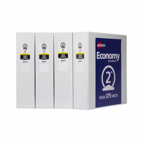 Avery Economy View Binders, 2" Round Rings, 375-Sheet Capacity, White, Multi Pack of 4 (19202)