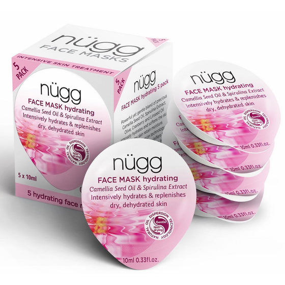 nügg Hydrating and Moisturizing Face Mask for Dry, Dehydrated and Sensitive Skin; Boosts Skin's Moisture Level and Erases Dry Spots and Flakiness; 94 Percent Natural; 5 Pack of Masks (5 x 0.33 fl.oz.)