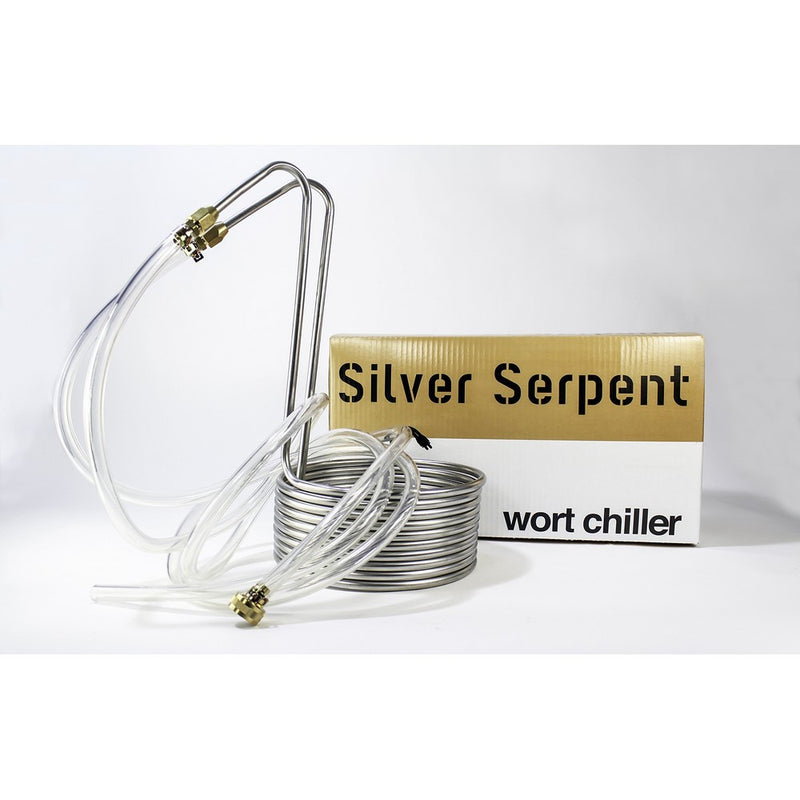 Northern Brewer Silver Serpent Stainless Steel Home Brewing Immersion Wort Chiller - 25 FT Stainless Steel Coil with Vinyl Tubing and Connections