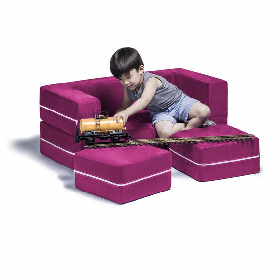 Jaxx Zipline Kids Modular Loveseat & Ottomans / Fold Out Lounger, Fuchsia