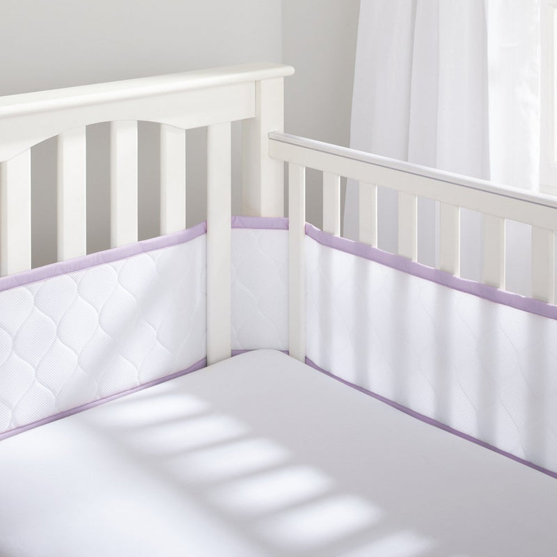 BreathableBaby Deluxe Embossed Mesh Crib Liner, White/Lavender