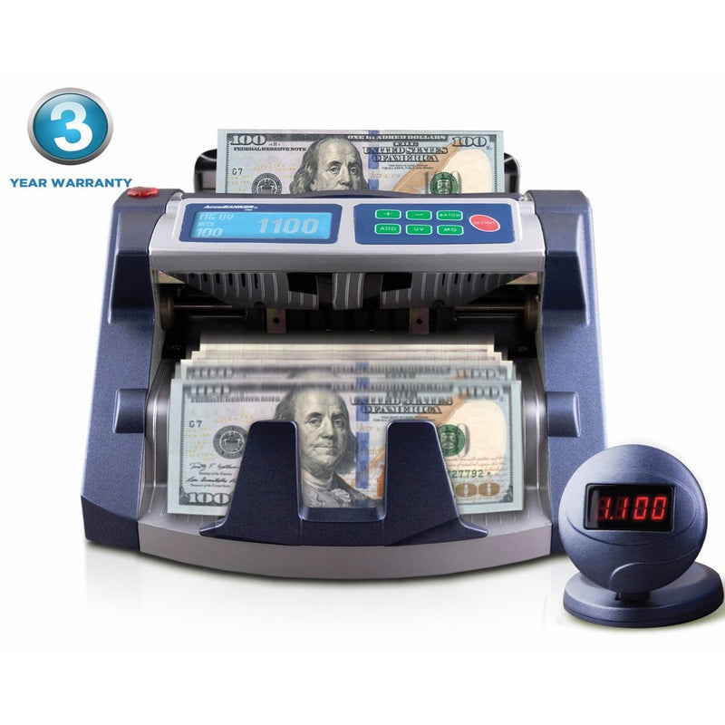 AccuBANKER AB1100PLUS MG UV Commercial Digital Money Counter Hopper Capacity 200 Bills & Speed of 1,300 bills/min Money Counter Machine Includes Reliable Counterfeit Detector Ultraviolet and Magnetic