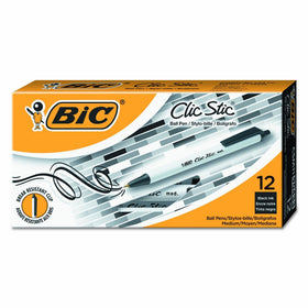BIC Clic Stic Retractable Ball Pen, Medium Point (1.0 mm), Black Ink, 12-Count
