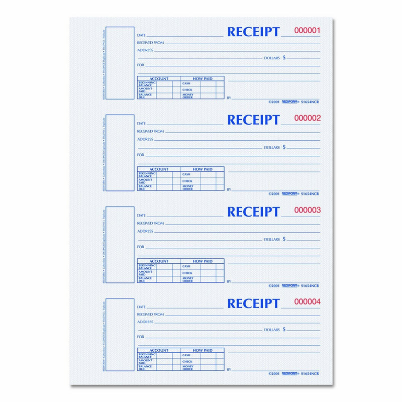 BLUELINE Redi Form Hardcover Carbonless Numbered Money Receipt Book, 300 Duplicate Sets per Book (S1654NCR)