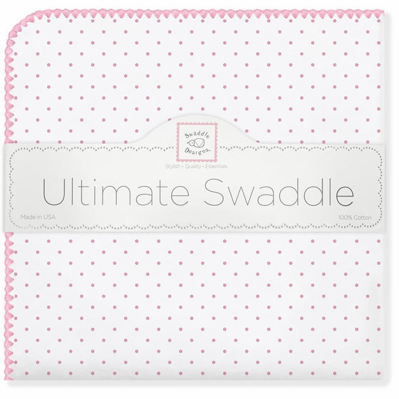 SwaddleDesigns Ultimate Swaddle Blanket, Made in USA Premium Cotton Flannel, Pink Classic Polka Dots