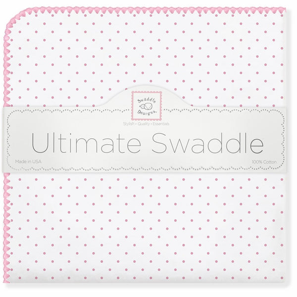 SwaddleDesigns Ultimate Swaddle Blanket, Made in USA Premium Cotton Flannel, Pink Classic Polka Dots