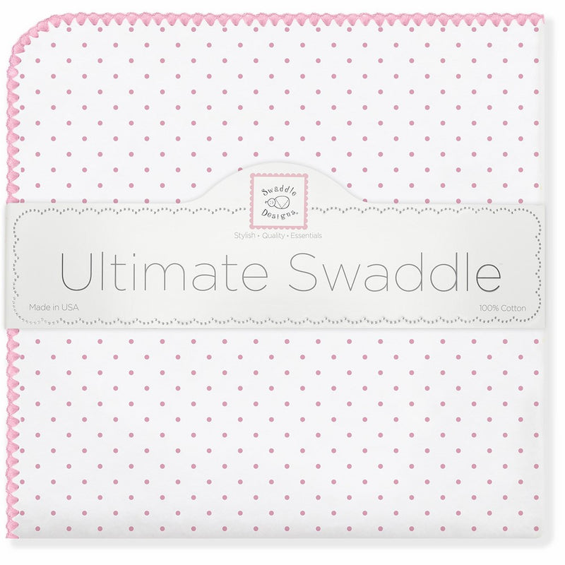 SwaddleDesigns Ultimate Swaddle Blanket, Made in USA Premium Cotton Flannel, Pink Classic Polka Dots