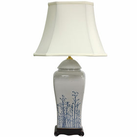 Oriental Furniture 26" Blue & White Spring Forest Porcelain Vase Lamp