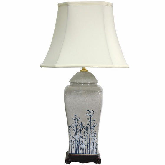 Oriental Furniture 26" Blue & White Spring Forest Porcelain Vase Lamp
