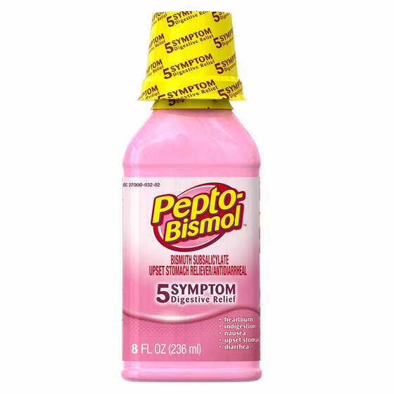 Pepto-Bismol Original Liquid 5 Symptom Medicine - Including Upset Stomach & Diarrhea Relief, 8-Ounces