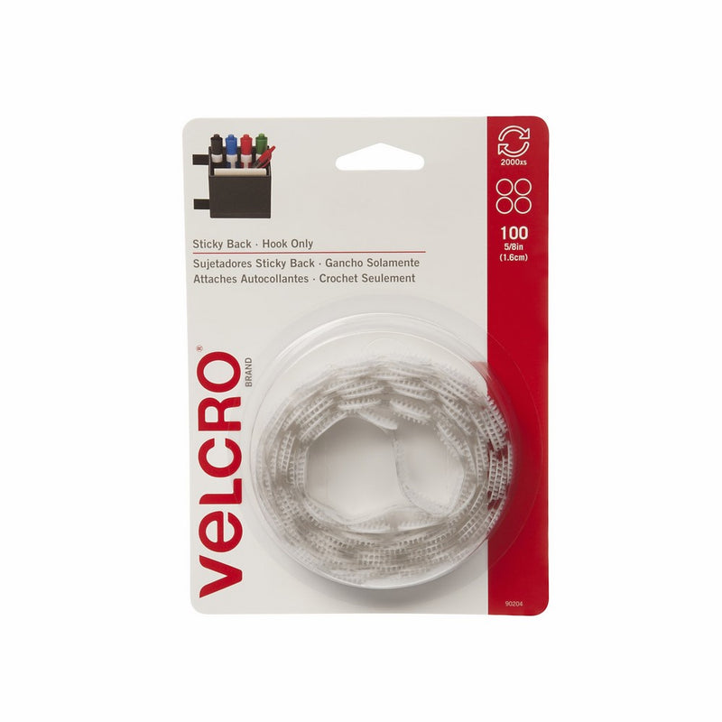 VELCRO Brand - Sticky Back - 5/8" Coins, Hook Side Only, 100ct - White