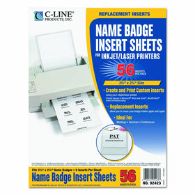 C-Line Replacement Inkjet/Laser Printer White Badge Inserts, 3-1/2" x 2-1/4", 8/Sheet, 7 Sheets, 56 Inserts per Pack (92423)