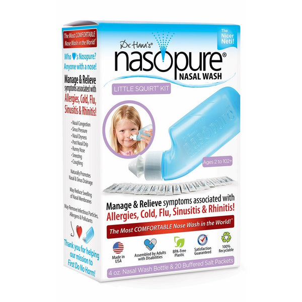 Dr. Hana's Nasopure “The Nicer Neti Pot for Kids | Little Squirt Kit | 4 Ounce Bottle with 20 Buffered Salt Packets | Nasal Irrigation for Natural Allergy Relief