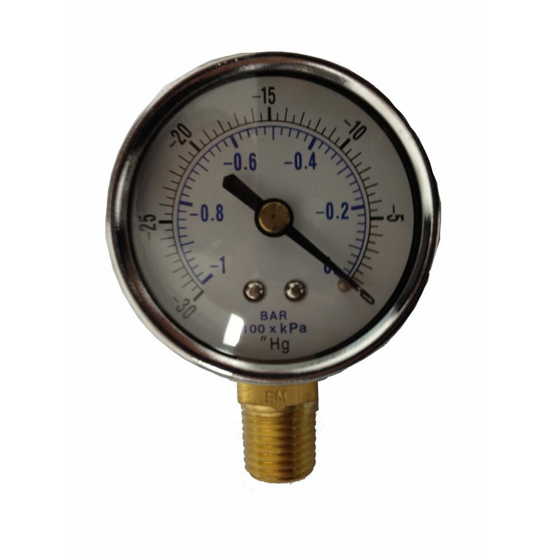 2 Inch Bottom Mount Pool Vacuum Gauge - 0-30 HG