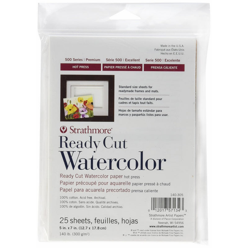 Strathmore 140-305 500 Series Ready Cut Watercolor Paper, 140 lb. Hot Press, 5"x7", 25 Sheets