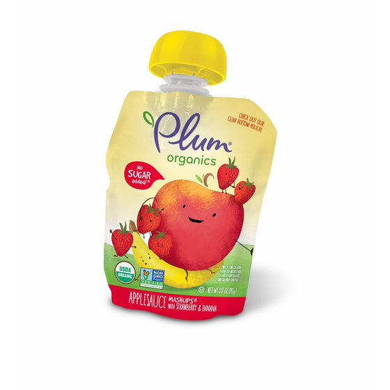 Plum Organics Mashups, Organic Kids Applesauce, Strawberry & Banana, 3.17 Ounce, 4 Count (Pack of 6)