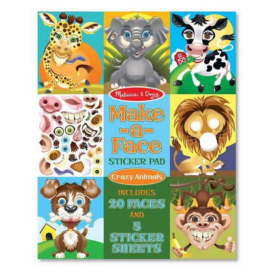 Melissa & Doug Make-a-Face Sticker Pad - Crazy Animals, 20 Faces, 5 Sticker Sheets