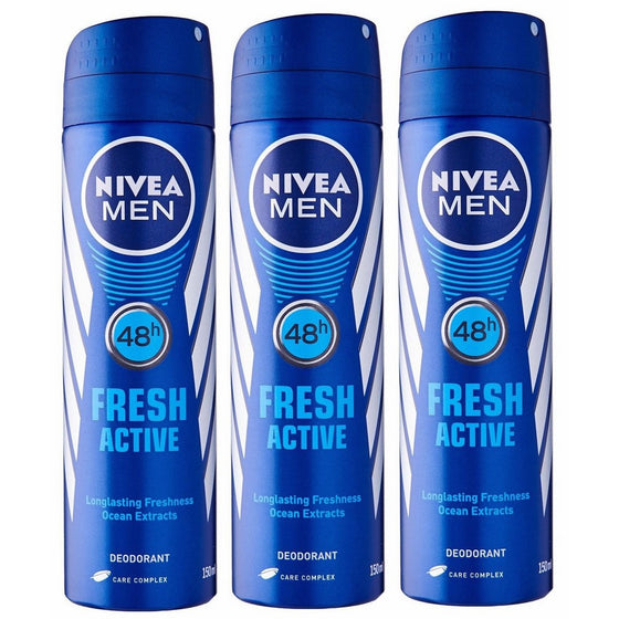 Nivea for Men Spray Deodorant, Fresh Active, 150 ml (Pack of 3)