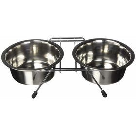 Iconic Pet 2-Cup Stainless Steel Double Diner with Wire Stand for Dog or Cat, 16-Ounce