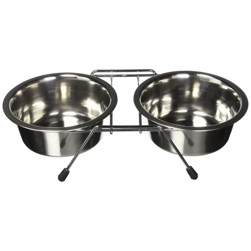 Iconic Pet 2-Cup Stainless Steel Double Diner with Wire Stand for Dog or Cat, 16-Ounce