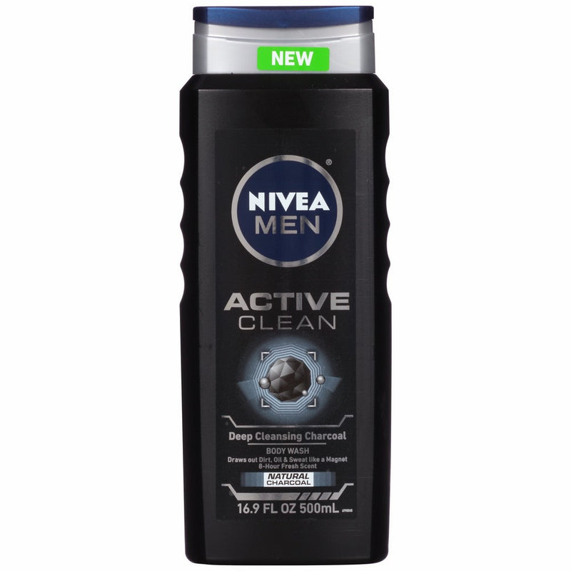 NIVEA Men Active Clean Body Wash, Natural Charcoal, 16.9 Fluid Ounce (Pack of 3)