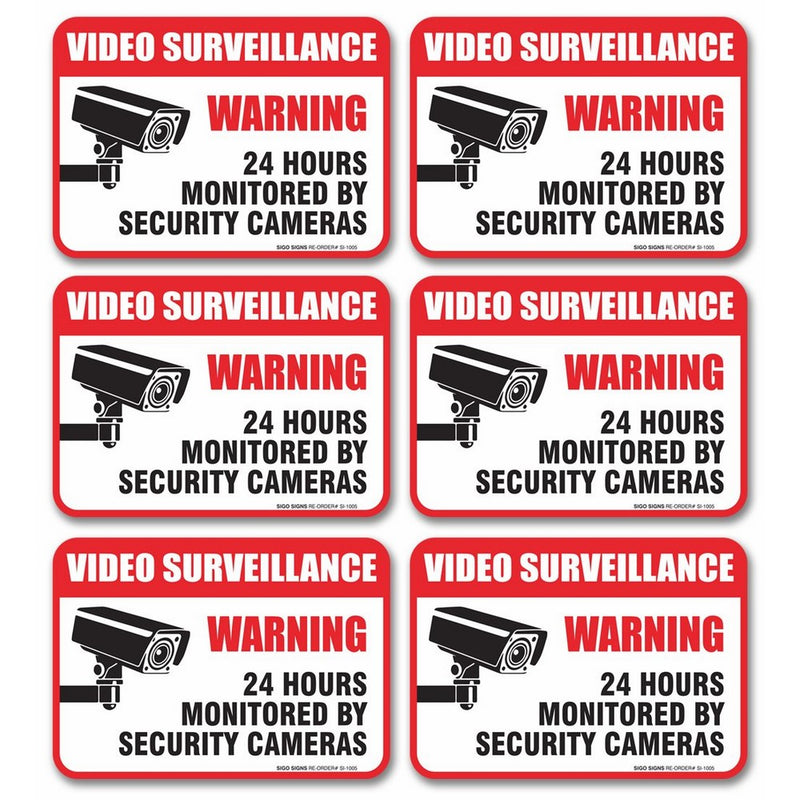 (6 Pack) Video Surveillance Sign - Decal Self Adhesive " 2½ X 3½" 4 Mil Vinyl Decal — Indoor & Outdoor Use — UV Protected & Waterproof — Sleek, Rounded Corners