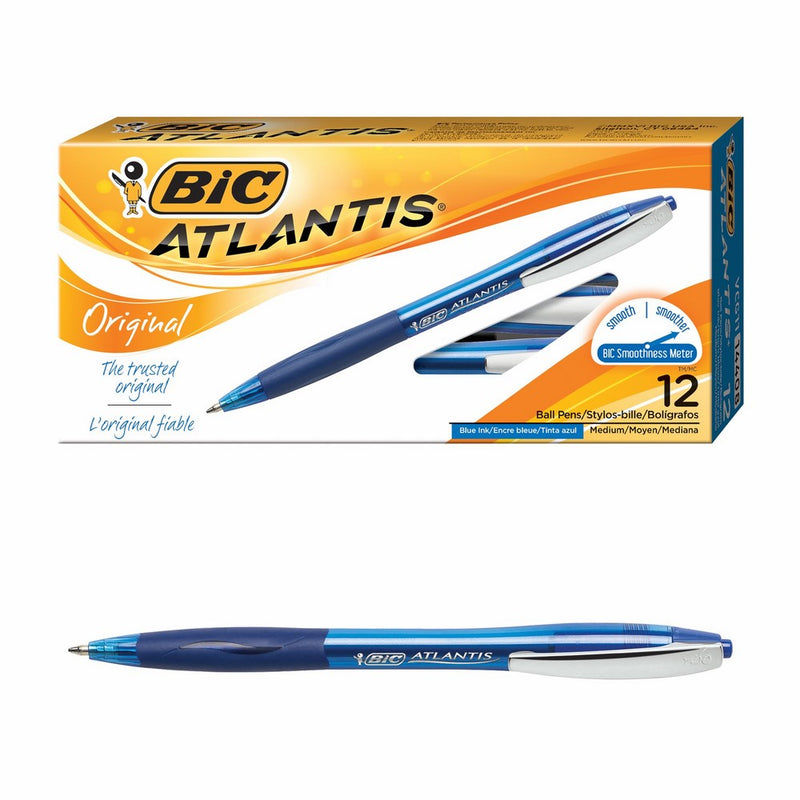 BIC Atlantis Original Retractable Ball Pen, Medium Point (1.0 mm), Blue, 12-Count